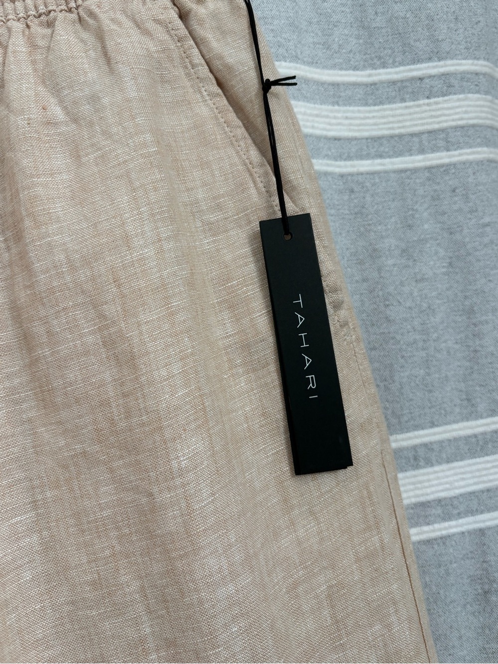 NWT Tahari Tan Wide Leg Linen Crop Pants Size M Pull on Elastic Waist - Picture 9 of 9